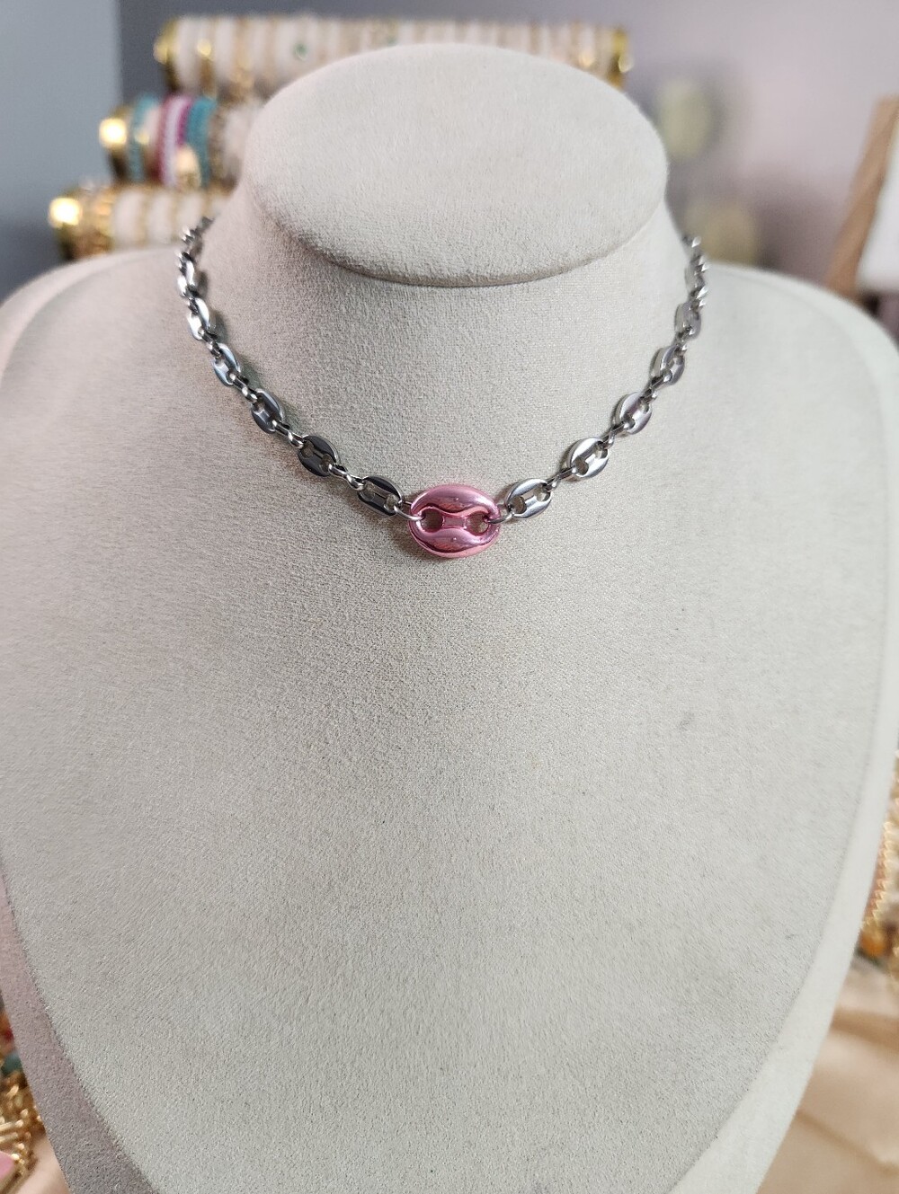 Two Tone Gucci Puff Chain Necklace